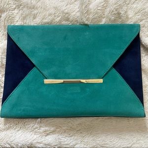 Envelope Blue Suede Clutch BCBGMAXAZRIA “Harlow”